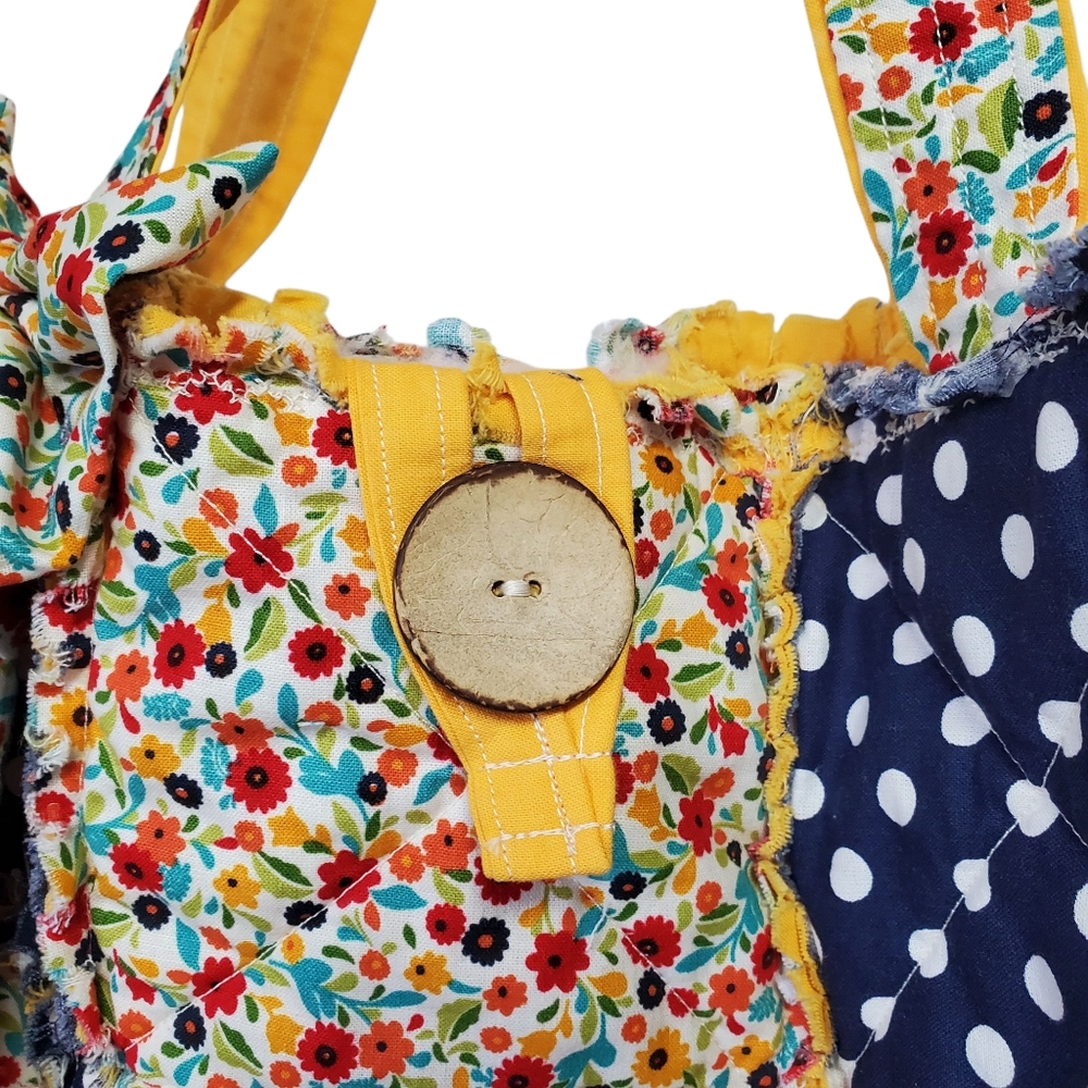 Homecrafted Rag Bag Floral and Polka Dot Tote With Bow - Picture 3 of 14